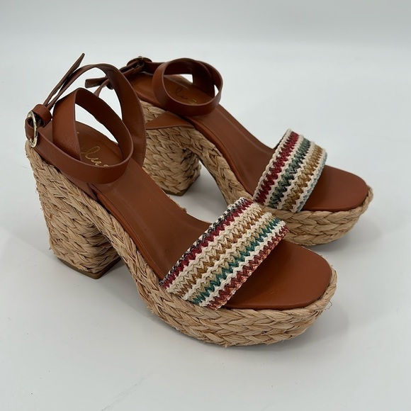 Lulus Shoes - Lulu's Eviee Platform Chunky Heel Raffia Sandal Size 9